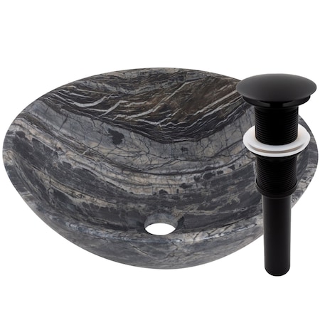 Novatto Lunar Marble Vessel Sink and Matte Black Umbrella Drain NOSV-LMMB